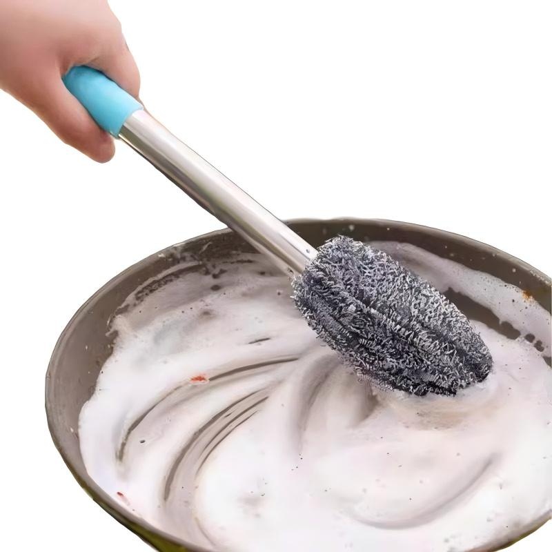 CLEAN WORLD Kitchen Pot and bowl brush Long Handle Bottle and Jar Toilet Cleaner Brush, Heavy-Duty Scrubber with Steel Wire, Multicolour Plastic Handle, 32L x 5W x 5H Centimetres, Pack of 1