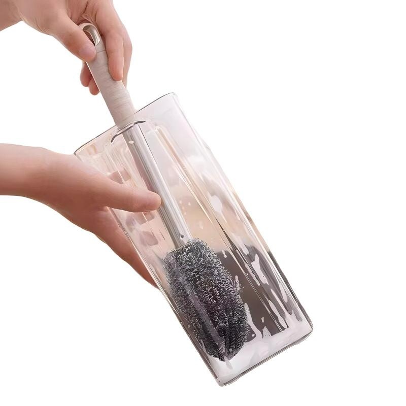 CLEAN WORLD Kitchen Pot and bowl brush Long Handle Bottle and Jar Toilet Cleaner Brush, Heavy-Duty Scrubber with Steel Wire, Multicolour Plastic Handle, 32L x 5W x 5H Centimetres, Pack of 1