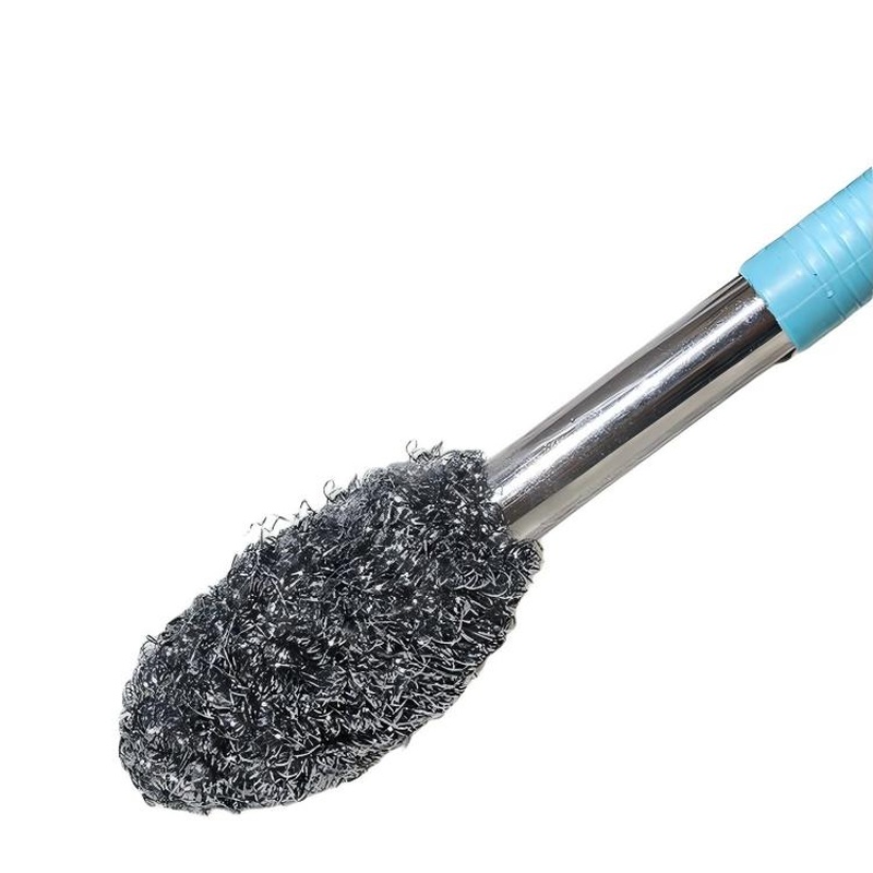 CLEAN WORLD Kitchen Pot and bowl brush Long Handle Bottle and Jar Toilet Cleaner Brush, Heavy-Duty Scrubber with Steel Wire, Multicolour Plastic Handle, 32L x 5W x 5H Centimetres, Pack of 1