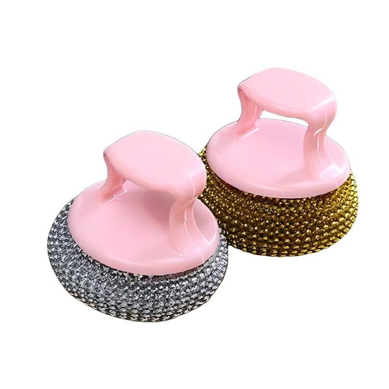 CLEAN WORLD Kitchen Pot and bowl brush Steel Dishwasher Scrubber Pairs with Detachable Handle (Set of 3) | Vessel Cleaning Brush, Metal Scrubber with Grip for Kitchen | Ideal for Washing Pans, Tawas, Cooker, Brass Utensils