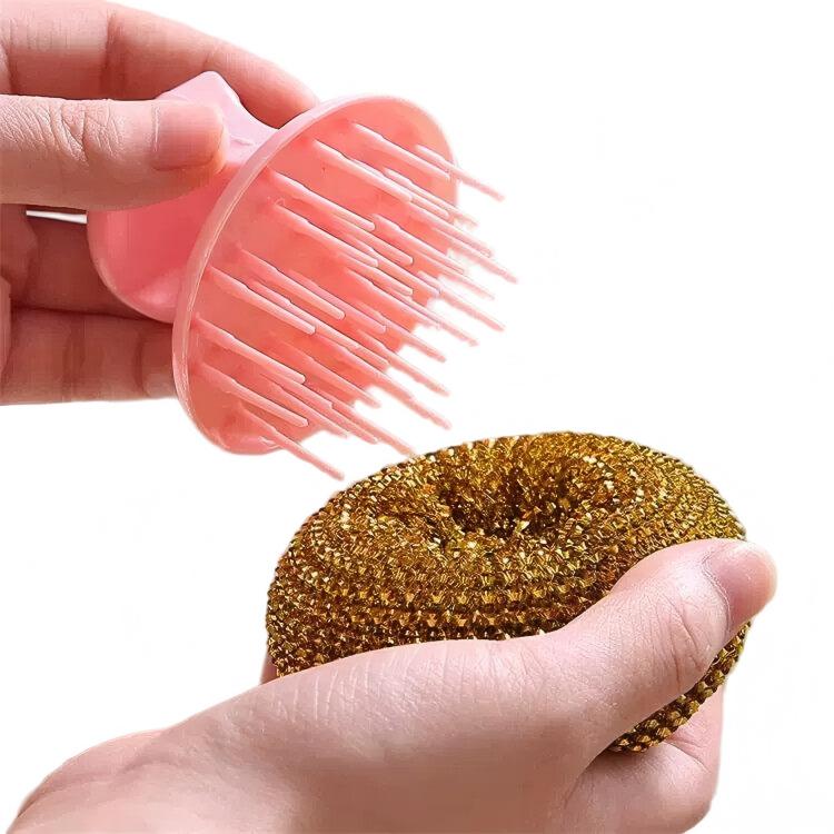 CLEAN WORLD Kitchen Pot and bowl brush Steel Dishwasher Scrubber Pairs with Detachable Handle (Set of 3) | Vessel Cleaning Brush, Metal Scrubber with Grip for Kitchen | Ideal for Washing Pans, Tawas, Cooker, Brass Utensils