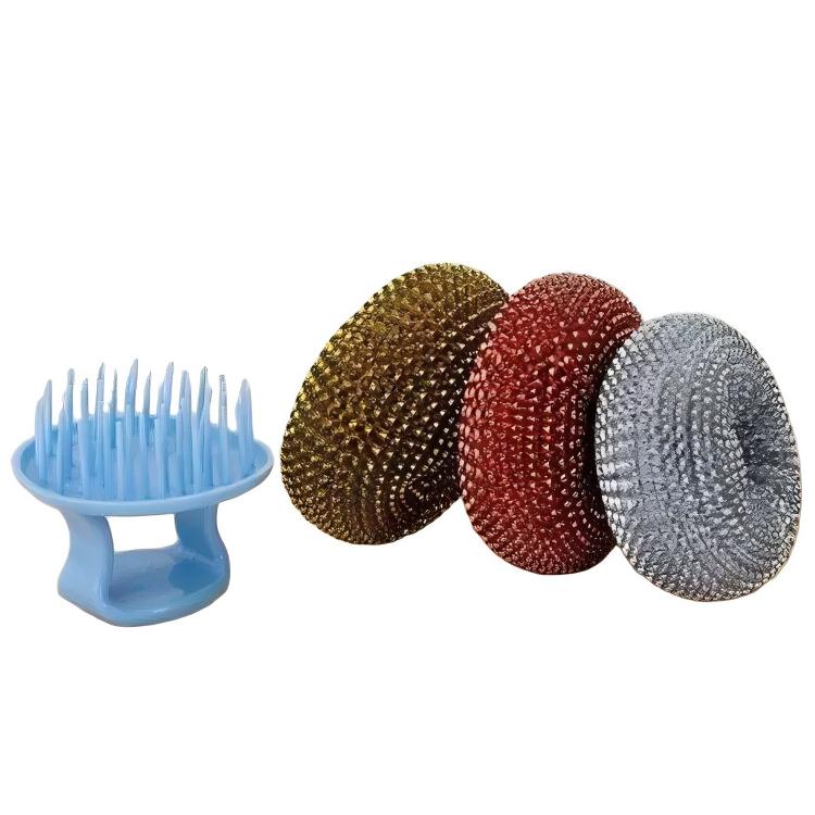 CLEAN WORLD Kitchen Pot and bowl brush Steel Dishwasher Scrubber Pairs with Detachable Handle (Set of 3) | Vessel Cleaning Brush, Metal Scrubber with Grip for Kitchen | Ideal for Washing Pans, Tawas, Cooker, Brass Utensils