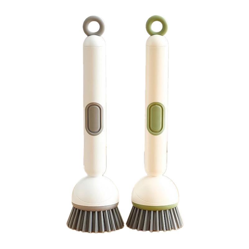 CLEAN WORLD Kitchen Pot and bowl brush Liquid Dispensing Dish Cleaning Brush with Handle and Hanging Loop, Rotating Scrub Head, Wall Hanging Kitchen Cleaning Brush