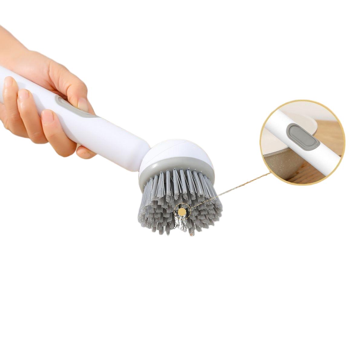 CLEAN WORLD Kitchen Pot and bowl brush Liquid Dispensing Dish Cleaning Brush with Handle and Hanging Loop, Rotating Scrub Head, Wall Hanging Kitchen Cleaning Brush