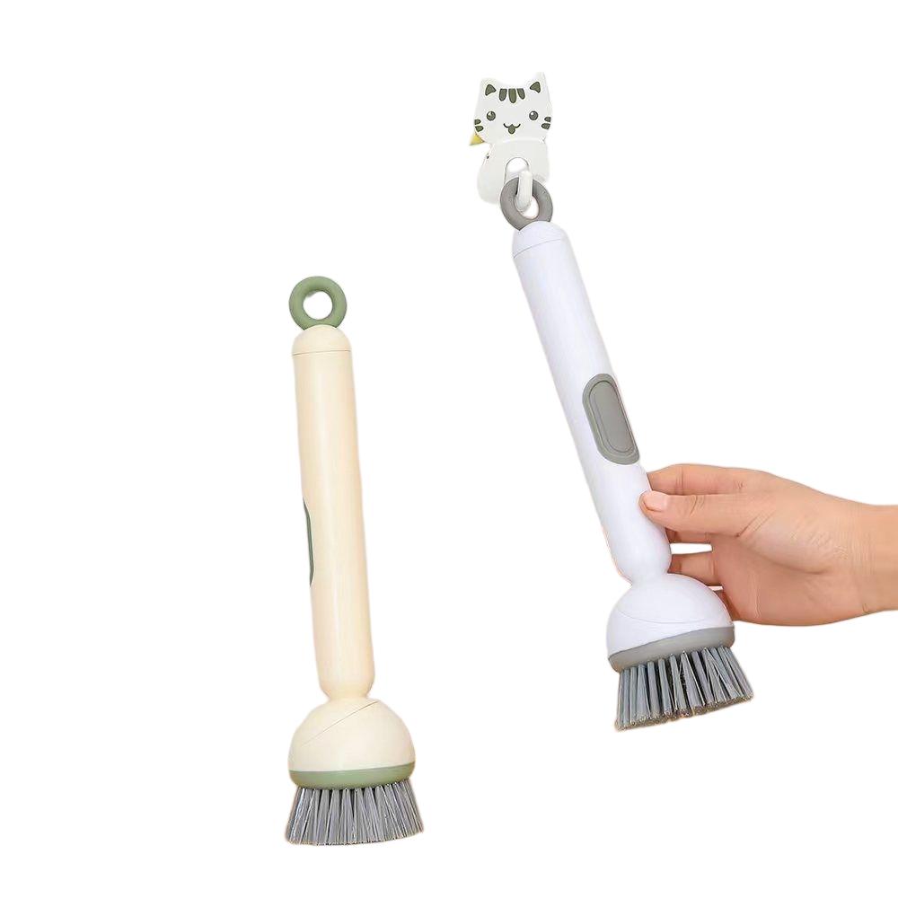 CLEAN WORLD Kitchen Pot and bowl brush Liquid Dispensing Dish Cleaning Brush with Handle and Hanging Loop, Rotating Scrub Head, Wall Hanging Kitchen Cleaning Brush