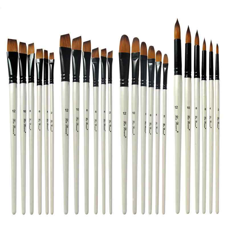 CLEAN WORLD 6pcs Artist Brush Set Kid Adult Paint Brush for Watercolor Oil Painting Brushes with Wood Handle and Nylon Hair