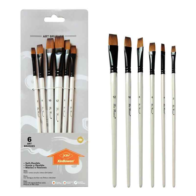 CLEAN WORLD 6pcs Artist Brush Set Kid Adult Paint Brush for Watercolor Oil Painting Brushes with Wood Handle and Nylon Hair