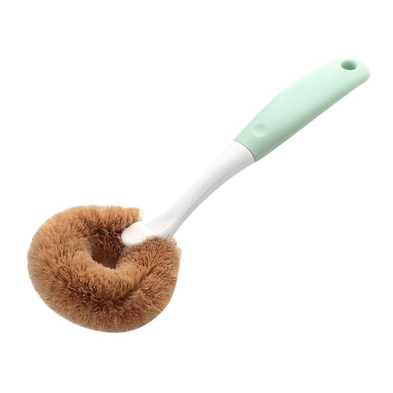 CLEAN WORLD Kitchen Pot and Bowl Brush Coconut Palm Wok Brush Non-Stick pan Wok Brush Non-Stick Oil wash Wok Brush Non-Hurt pan Wok Brush Long Handle Cleaning Brush Pink