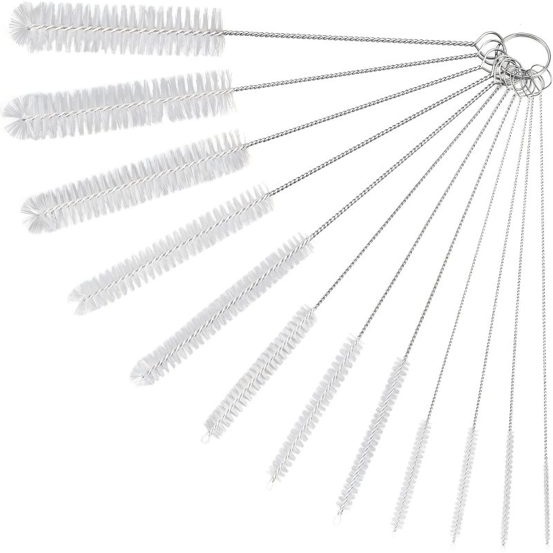 CLEAN WORLD Kitchen Straw brush Straw Cleaner Brushes Sets, 12 Pieces 8.2 Inch Botthle Cleaning Brush and Nylon Tube Brush Brush Kit for Sippy Cup, Tumbler, Water Bottle, Drinking Straw (White)