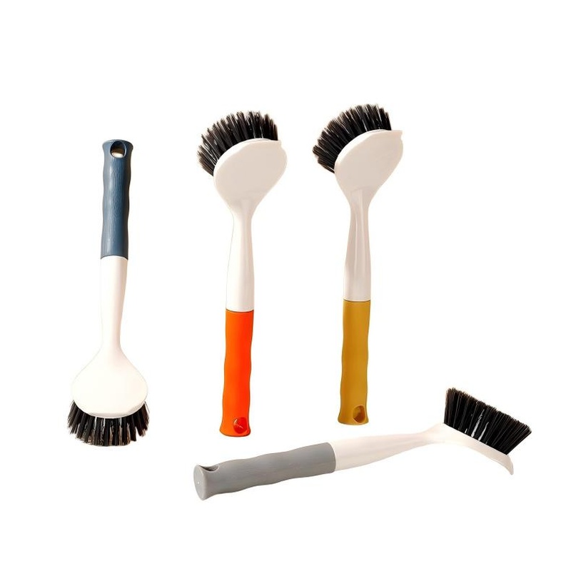 CLEAN WORLD Kitchen Pot and Bowl Brush Ergonomic Long Handle Pot Scrubber - Non-Stick Dish and Pan Cleaning Brush