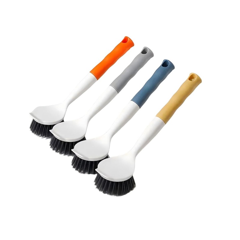 CLEAN WORLD Kitchen Pot and Bowl Brush Ergonomic Long Handle Pot Scrubber - Non-Stick Dish and Pan Cleaning Brush