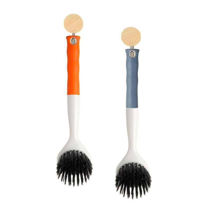 CLEAN WORLD Kitchen Pot and Bowl Brush Ergonomic Long Handle Pot Scrubber - Non-Stick Dish and Pan Cleaning Brush