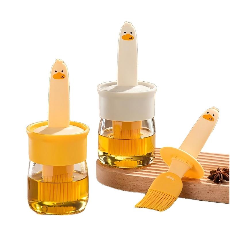 CLEAN WORLD Kitchen Grill brush 2pcs Oil Dispenser with Brush Leak Kitchen Oil Bottle for Cooking Baking Frying and Bbq Transparent Design Compact and Convenient