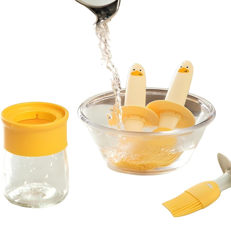 CLEAN WORLD Kitchen Grill brush 2pcs Oil Dispenser with Brush Leak Kitchen Oil Bottle for Cooking Baking Frying and Bbq Transparent Design Compact and Convenient