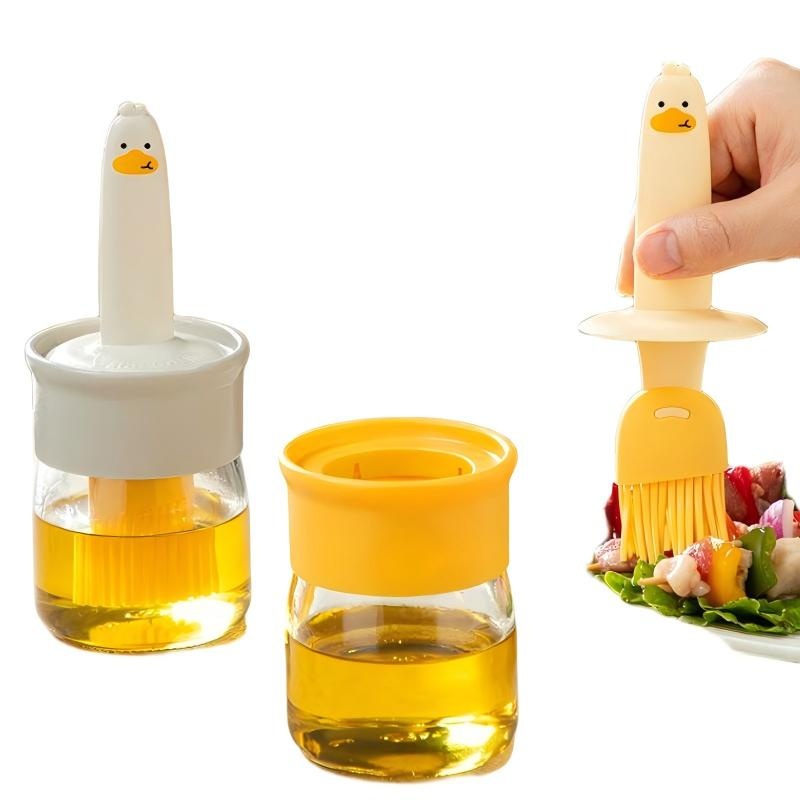 CLEAN WORLD Kitchen Grill brush 2pcs Oil Dispenser with Brush Leak Kitchen Oil Bottle for Cooking Baking Frying and Bbq Transparent Design Compact and Convenient