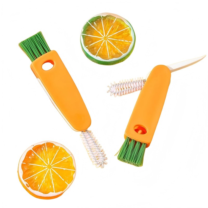 CLEAN WORLD Kitchen Bottle brush 3 in 1 Tiny Bottle Cup Lid Detail Brush Straw Cleaner Tools Water Bottle Cleaning Crevice Brush for Bottles Carrot Clean Brushes for Nursing Bottle Cups Cover