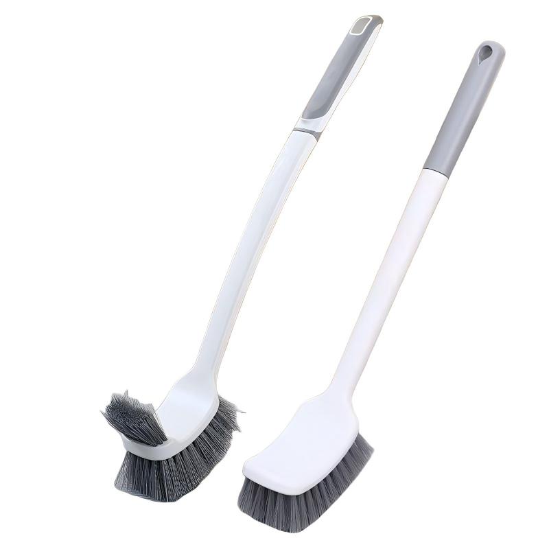 CLEAN WORLD Bathroom Toilet Brush, Long Handle Soft Hair Toilet Cleaning Brush with Double-sided Bristles Go Deep Into Gap to Clean Dead Ends Plastic Cup