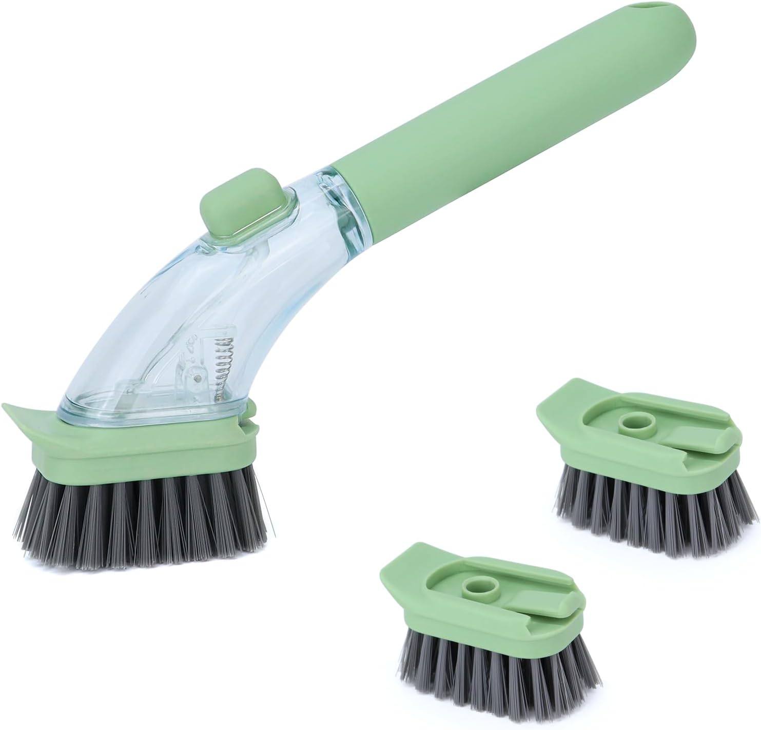 CLEAN WORLD Kitchen Pot and Bowl Brush Soap Dispensing Dish Brush with Handle, Kitchen Scrub Brush for Dishes Pots Pans Sink Cleaning (Light Green) DAPOWER