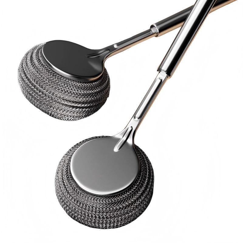 CLEAN WORLD Kitchen Pot and Bowl Brush Stainless Steel Wool Scrubber with Long Handle for Dishes,Scrubbing Scouring Brush for Kitchen Pots,Pans,Sink