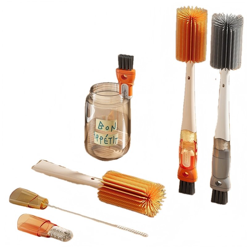 CLEAN WORLD Kitchen Bottle brush Multi-Functional Baby Bottle and Lid Brush Set - Portable Cleaning Kit