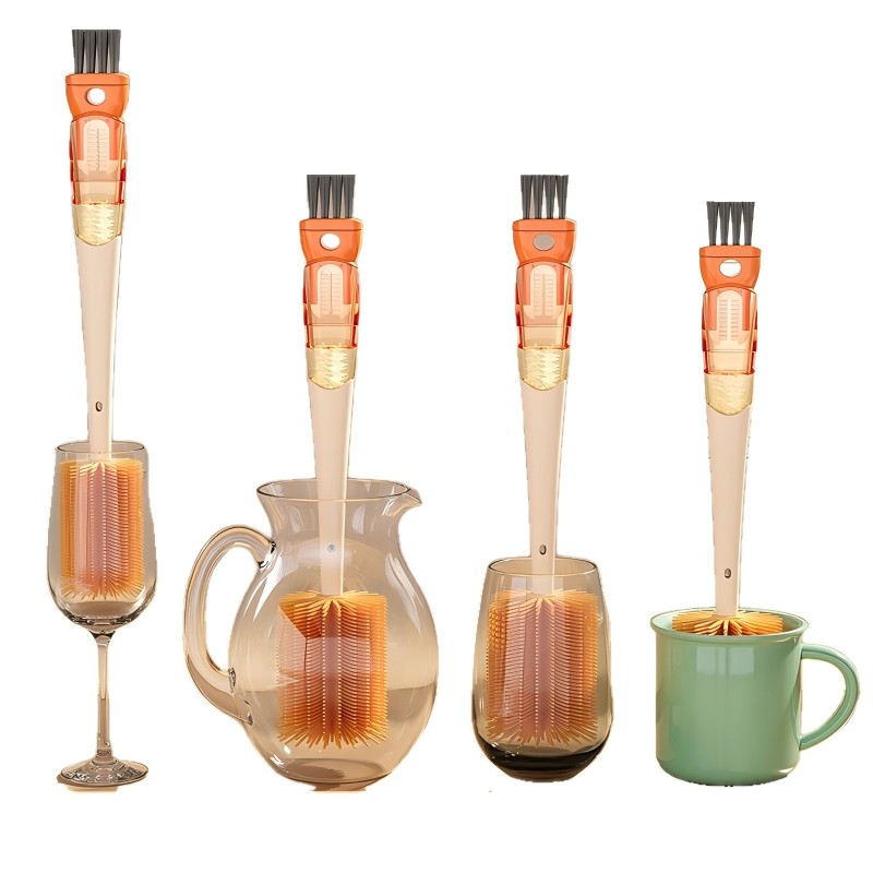 CLEAN WORLD Kitchen Bottle brush Multi-Functional Baby Bottle and Lid Brush Set - Portable Cleaning Kit