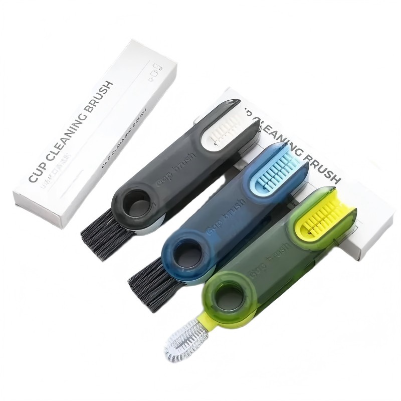 CLEAN WORLD Kitchen Bottle brush 3 in 1 Tiny Bottle Cup Lid Detail Brush Straw Cleaner Tools Multi-Functional Crevice Cleaning Brush, Cleaning Brush for Bottles Clean Brushes for Nursing Cover,Home Kitchen Cleaning(3Color Set)