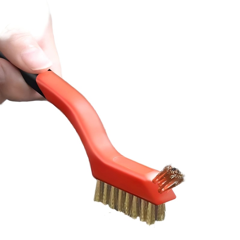 CLEAN WORLD Kitchen Gas Stove Brush Wire Brush 3Pcs Metal Scrubber - Nylon/Brass/Stainless Steel Bristles with Curved Handle Grip for Cleaning Rust Removal, Dirt, Paint Scrubbing with Deep Cleaning – 7 Inches