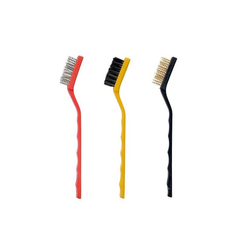 CLEAN WORLD Kitchen Gas Stove Brush Mini Wire Brush Set, Cleaning Tool Kit - Brass, Nylon, Stainless Steel Bristles 3 Pcs