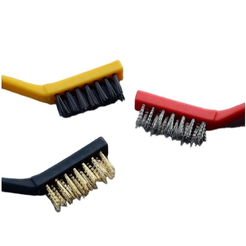 CLEAN WORLD Kitchen Gas Stove Brush Mini Wire Brush Set, Cleaning Tool Kit - Brass, Nylon, Stainless Steel Bristles 3 Pcs