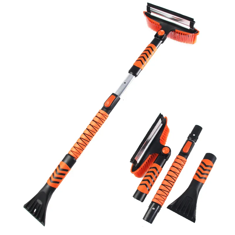 CLEAN WORLD Detachable Car Snow Brush & Ice Scraper with Ergonomic Foam Grip, Heavy Duty ABS PP Cleaning Tool for Windshield Cars Trucks SUVs, Multi Color 68cm Length