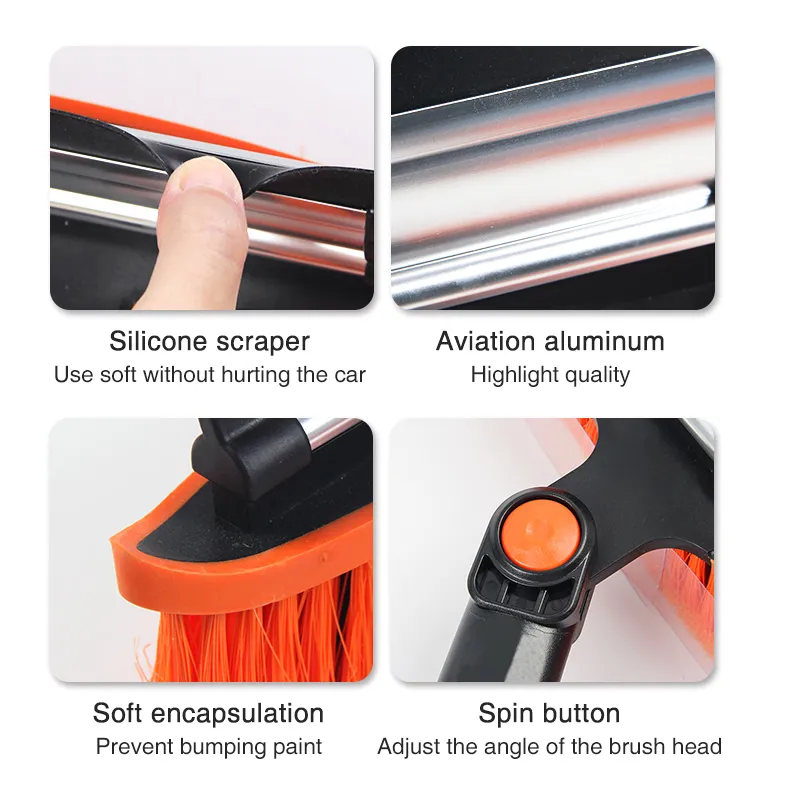 CLEAN WORLD Detachable Car Snow Brush & Ice Scraper with Ergonomic Foam Grip, Heavy Duty ABS PP Cleaning Tool for Windshield Cars Trucks SUVs, Multi Color 68cm Length