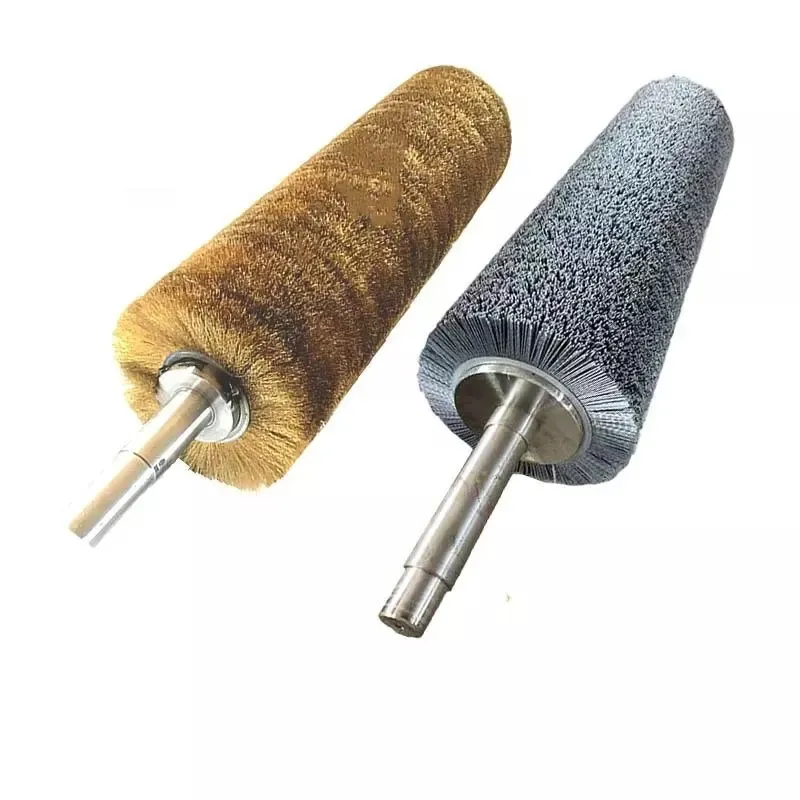 CLEAN WORLD Industrial Stainless Steel Roller Brush with Shaft, Brass Nylon Wire Steel Roller Brush for Wood Polishing Surface Coating & Lubricant Cleaning