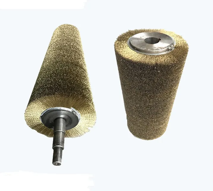CLEAN WORLD Industrial Stainless Steel Roller Brush with Shaft, Brass Nylon Wire Steel Roller Brush for Wood Polishing Surface Coating & Lubricant Cleaning