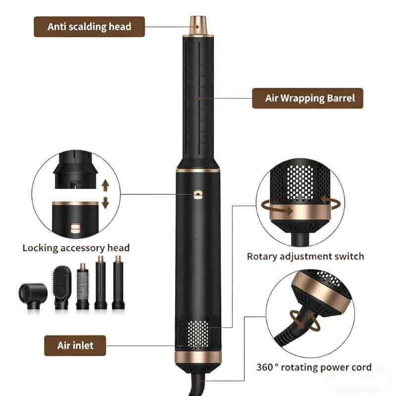 CLEAN WORLD 5 in 1 Hair Styler,Electric Hair Brush for Women Air Curler, Blow Dryer Brush Airstyler for Dry, Curl, Straighten, Volumise,and Smooth