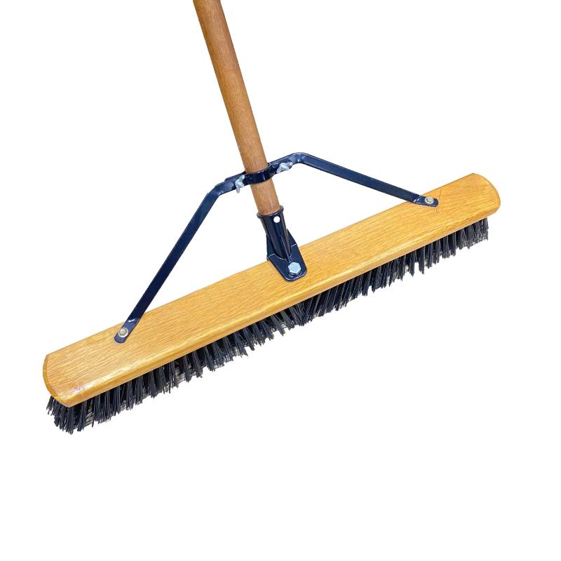 CLEAN WORLD Household Cleaning Brush Push Broom Wooden Floor Scrub Brush with Long Handle and Flagged Bristles