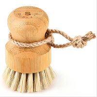 CLEAN WORLD Kitchen Pot and Bowl Brush Bamboo Dish Scrub Brush for Kitchen Sink, Natural Wooden Washing Dish Brush Scrubber with Sisal Bristles for Household Cleaning, Cast Iron Pots, Pans and Vegetables