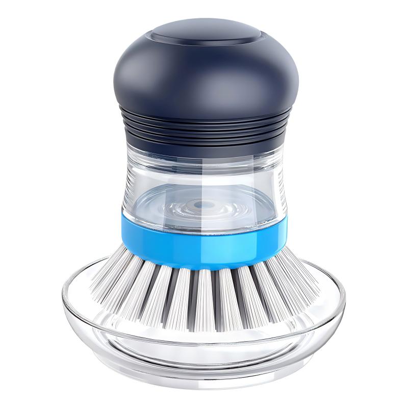 CLEAN WORLD Kitchen Pot and Bowl Brush Soap Dispensing Palm Brush Storage Set, Kitchen Brush with Holder for Pot Pan Sink Cleaning, 1 Set
