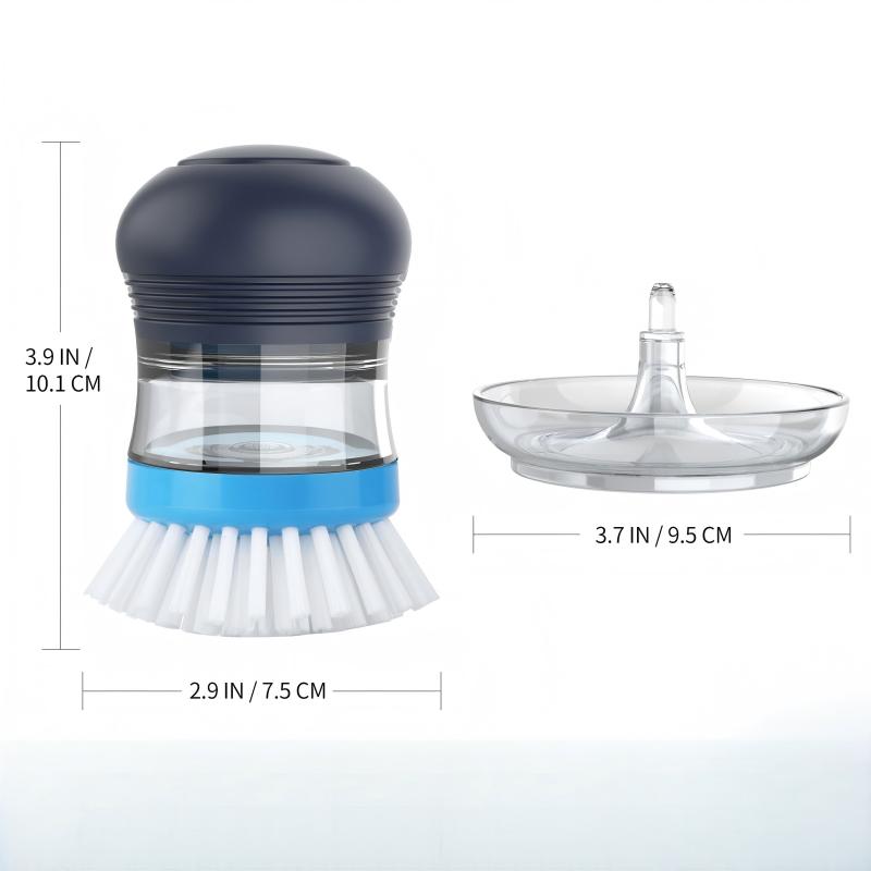 CLEAN WORLD Kitchen Pot and Bowl Brush Soap Dispensing Palm Brush Storage Set, Kitchen Brush with Holder for Pot Pan Sink Cleaning, 1 Set