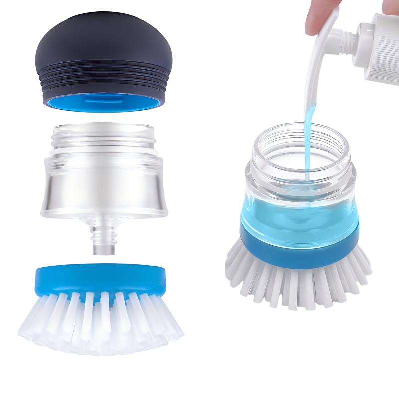 CLEAN WORLD Kitchen Pot and Bowl Brush Soap Dispensing Palm Brush Storage Set, Kitchen Brush with Holder for Pot Pan Sink Cleaning, 1 Set
