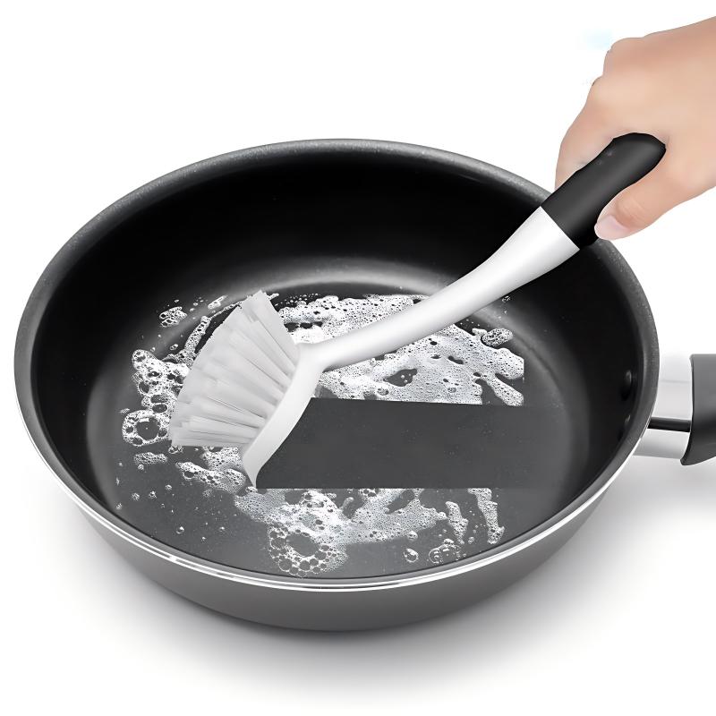 CLEAN WORLD Kitchen Pot and Bowl Brush Dish Brush Set of 3 with Bottle Brush, Dish Scrub Brush with Long Handle Deep Cleaning Handle Brush with Scraper Tip for Kitchen Sink Dishes Bottle Cup Pot and Pans Tile Lines, Black