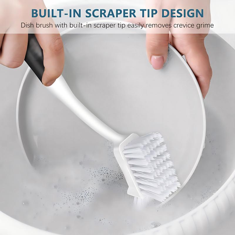 CLEAN WORLD Kitchen Pot and Bowl Brush Dish Brush Set of 3 with Bottle Brush, Dish Scrub Brush with Long Handle Deep Cleaning Handle Brush with Scraper Tip for Kitchen Sink Dishes Bottle Cup Pot and Pans Tile Lines, Black