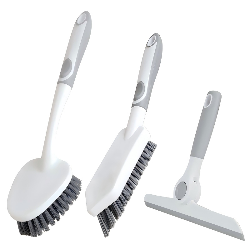 CLEAN WORLD Bathroom Brush, Heavy-Duty Scrub Brush Set, Grout Brush, Shower Squeegee, Shower Cleaner Brush with Non-Slip Grip, Stiff Bristles Scrub Brushes for Cleaning Bathroom, Shower, Tile, Grout, Tub, Floor, Sink