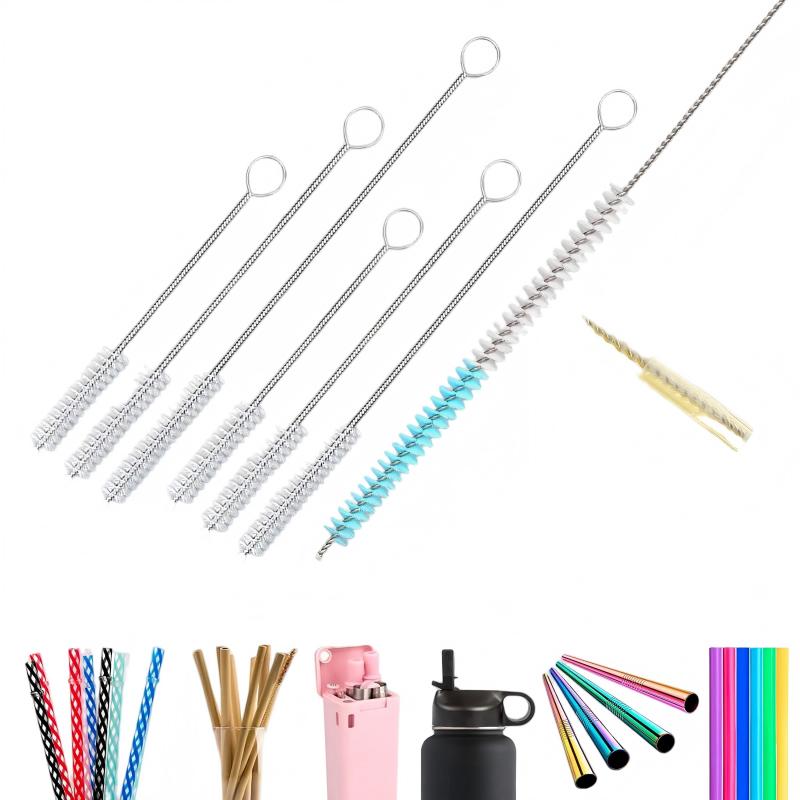 CLEAN WORLD Kitchen  Bottle Brush Tube Cleaning Lab Set with Long Handle, Cup Cleaner for Washing Narrow Neck Beer Wine Decanter Pipes Lids Sinks Cap Covers, White