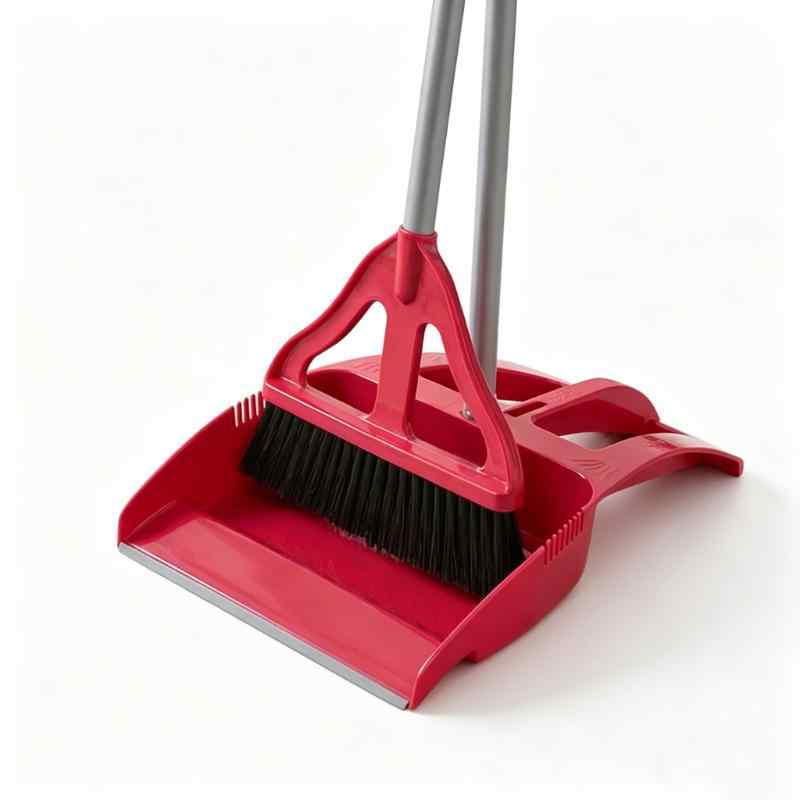 CLEAN WORLD Long Handled Brush Broom Set Hand Tool Sweeper One Sweep Broom with Step-On Dustpan