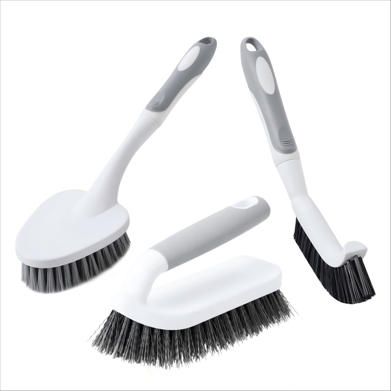 CLEAN WORLD Bathroom Brush, Scrub Brush,Multifunctional Cleaning Brush Set with Non-Slip Handle and Sturdy Bristles,Scrub Brushes for Cleaning Bathroom,Kitchen,Grout,Tile,Grey