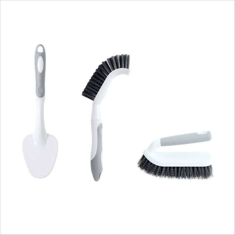 CLEAN WORLD Bathroom Brush, Scrub Brush,Multifunctional Cleaning Brush Set with Non-Slip Handle and Sturdy Bristles,Scrub Brushes for Cleaning Bathroom,Kitchen,Grout,Tile,Grey