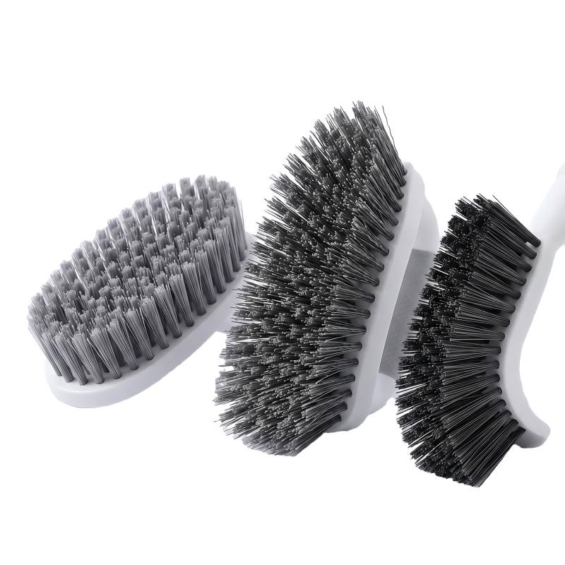 CLEAN WORLD Bathroom Brush, Scrub Brush,Multifunctional Cleaning Brush Set with Non-Slip Handle and Sturdy Bristles,Scrub Brushes for Cleaning Bathroom,Kitchen,Grout,Tile,Grey