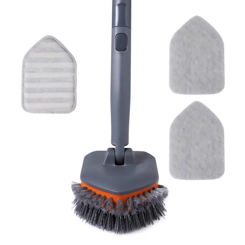 CLEAN WORLD Bathroom Brush, Tile Tub Scrubber Brush with 3 Different Function Cleaning Heads and 56" Extendable Long Handle-No Scratch Shower Scrubber for Cleaning Bathroom Kitchen Toilet Wall,Bathtub,Sink,Grey