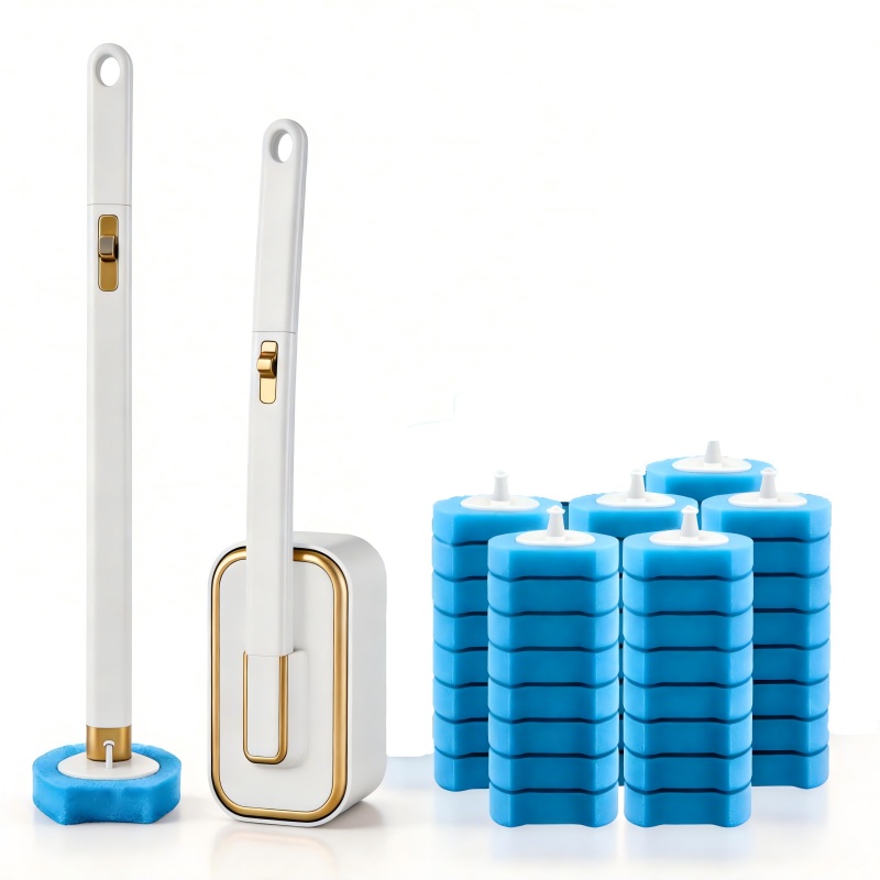 CLEAN WORLD Bathroom Toilet Brush, Disposable Toilet Brush with 48 Refill Heads and Holder– Includes Storage Caddy&Toilet Bowl Wand, Wall-Mount Scrubbing Toilet Brush Bathroom Cleaning Kit