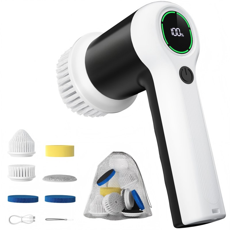 CLEAN WORLD Bathroom Brush, Electric Bathroom Cleaning Brush, Cordless Spin Scrubber Full Body Waterproof IPX7 with Adjustable Handle, 8 Replaceable Brush Heads for Bathtub/Kitchen/Window/Home -SD-CTB01